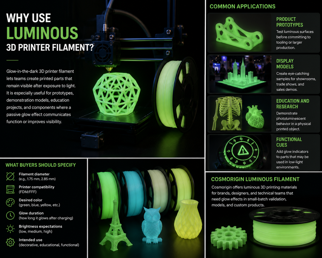 Glow-in-the-Dark 3D Printer Filament for Prototypes and Display Parts